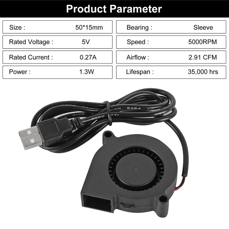 UMLIFE 4PCS 5015 USB 5V Blower Cooling Fan 50mm x 50mm x 15mm 5V USB Blower Fan for Small Appliances Series Replacement - Image 2